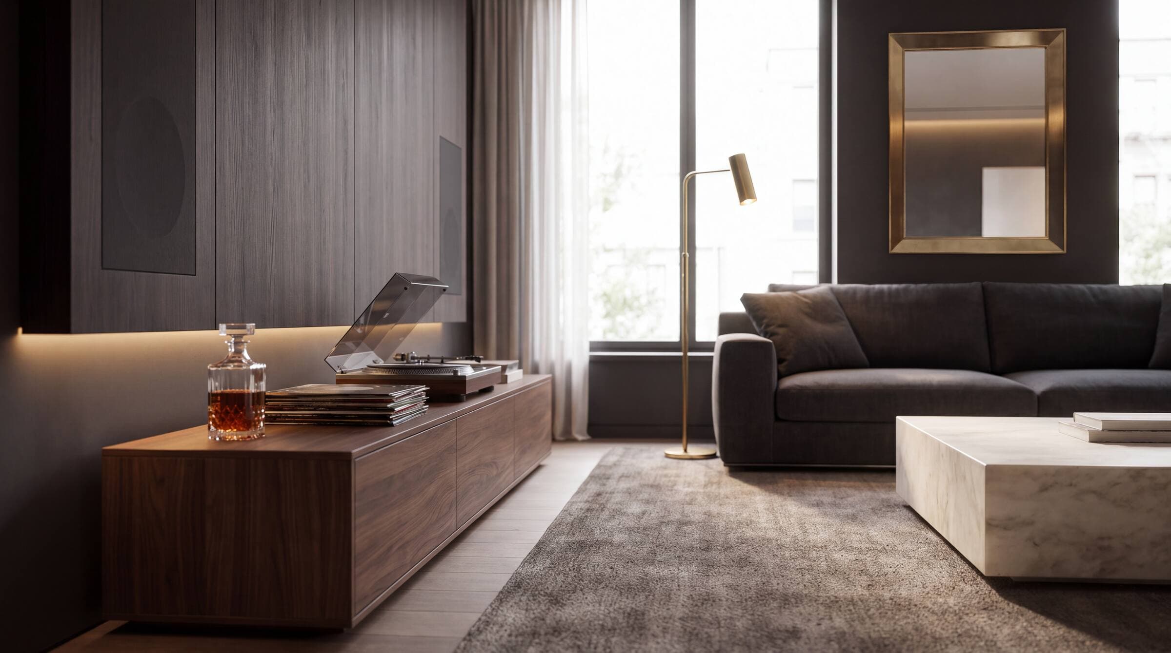 Refined living space with discreet architectural speakers